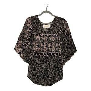 Anthropologie Sunner Silk Blouse Oversized Brown Pink Womens XS Boho Oversized